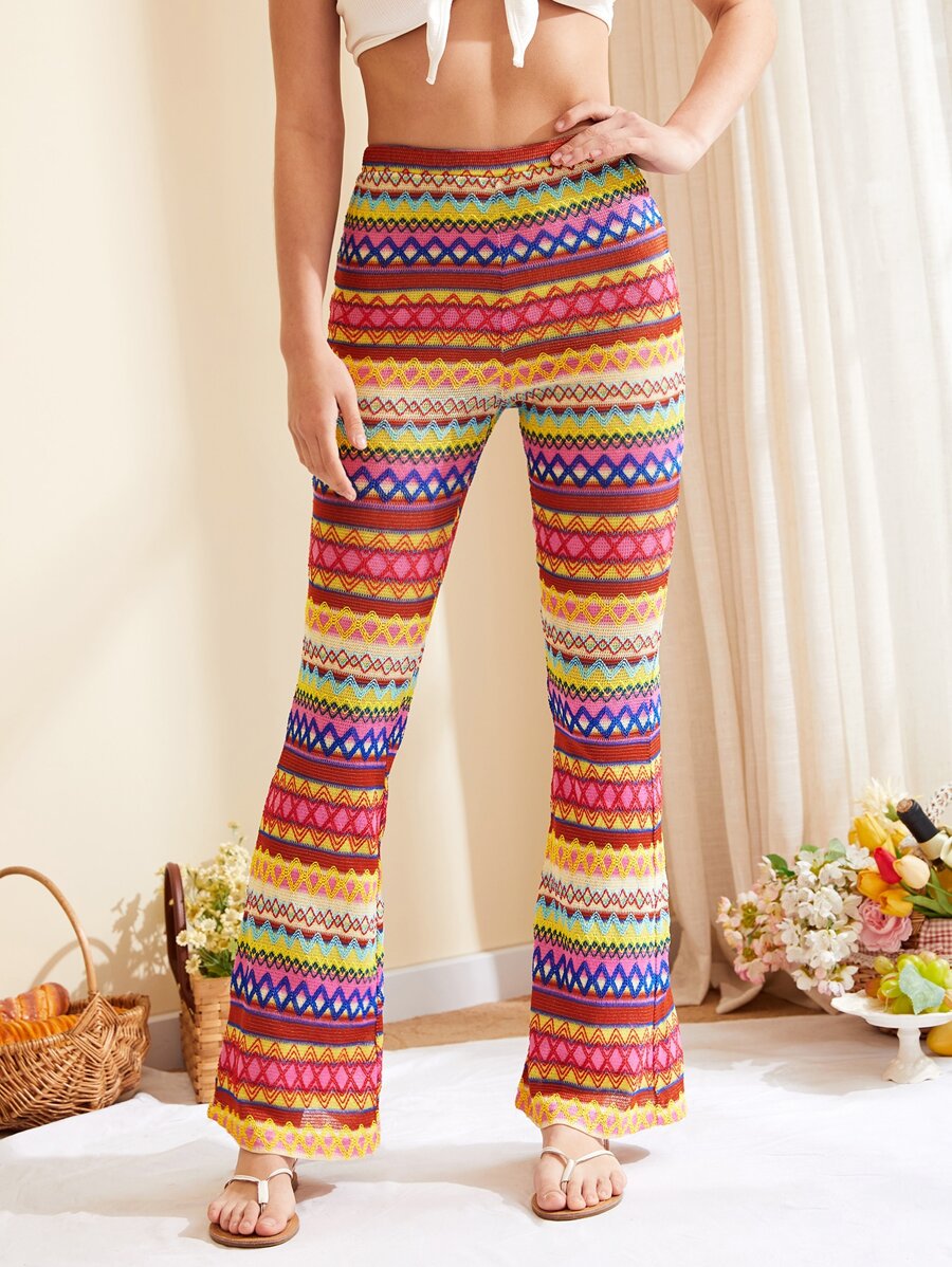 SHEIN 幾何圖案喇叭褲 - 彩色 - 查看 1