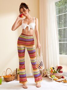 SHEIN 幾何圖案喇叭褲 - 彩色 - 查看 3