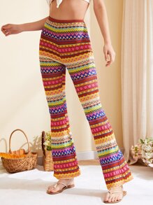 SHEIN 幾何圖案喇叭褲 - 彩色 - 查看 4