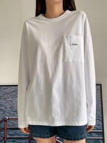 DAZY Letter Patched Drop Shoulder Tee - White - View 2
