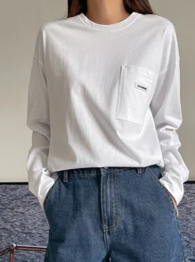 DAZY Letter Patched Drop Shoulder Tee - White - View 4