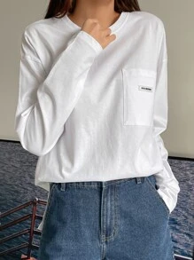 DAZY Letter Patched Drop Shoulder Tee - White - View 5