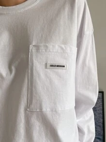 DAZY Letter Patched Drop Shoulder Tee - White - View 6