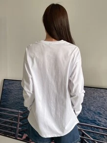 DAZY Letter Patched Drop Shoulder Tee - White - View 7