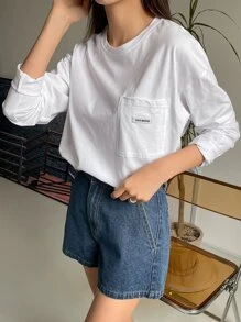 DAZY Letter Patched Drop Shoulder Tee - White - View 8