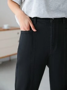 DAZY Quần jean ống côn lưng cao - màu đen - Xem 3