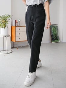 DAZY Quần jean ống côn lưng cao - màu đen - Xem 7