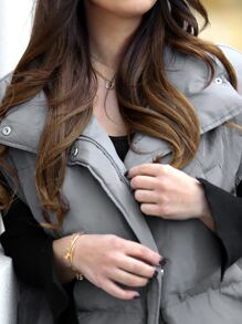 SHEIN Frenchy Solid Color Padded Winter Padded Coat Vest - Grey - View 5