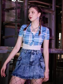 ROMWE Grunge Punk Kpop 1pc Plaid Button Front Crop Tee