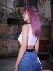 ROMWE Grunge Punk Kpop Letter Graphic Ribbed Crop Tank Top - White - View 2