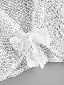 SHEIN Plus Size Tie Front Mesh Kimono Summer - White - View 4