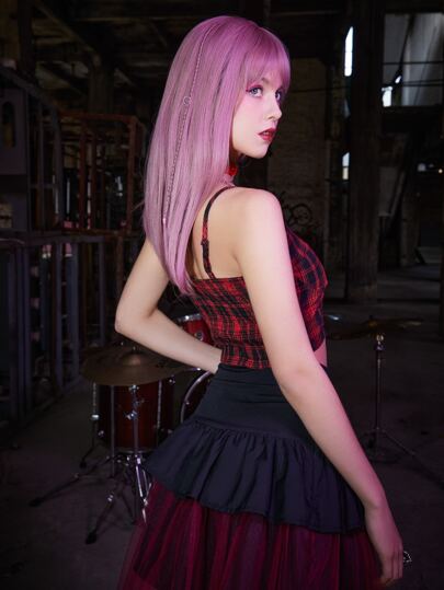 ROMWE 格子縞 ジッパーアップ シール クロップキャミ