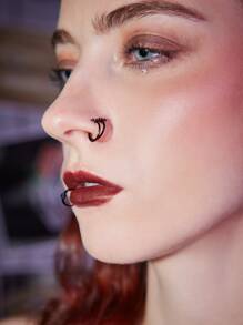 ROMWE Grunge Punk 3pcs Star Decor Nose Ring - Black - View 1