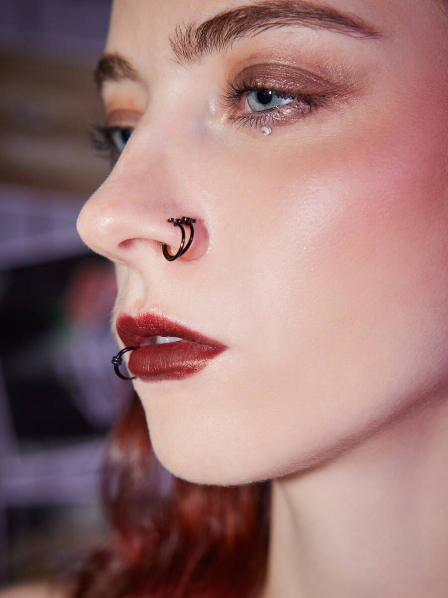 ROMWE Grunge Punk 3pcs Star Decor Nose Ring - Black - View 1
