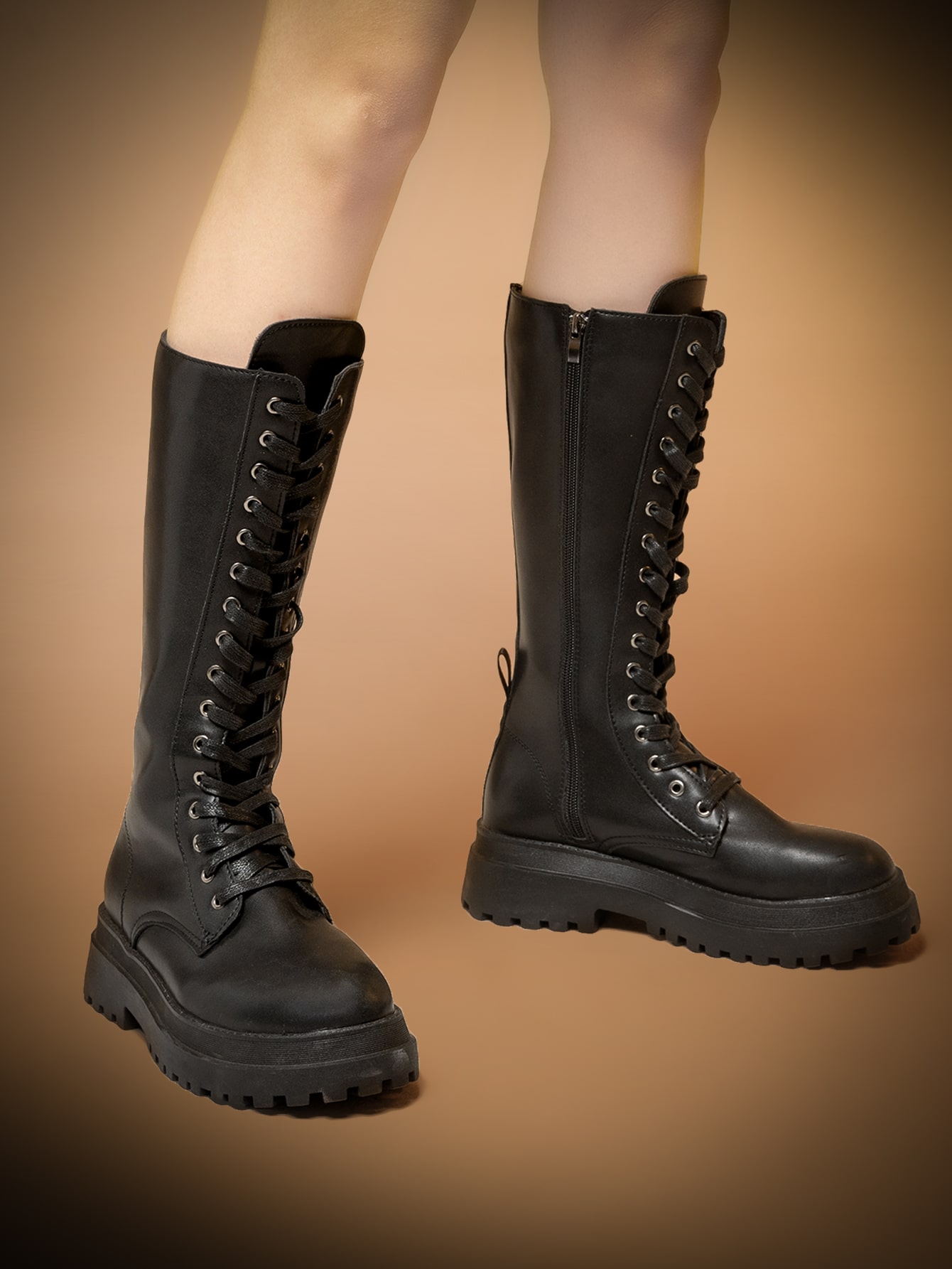 Our Grunge Punk Kpop Side Zip Lace Up Front Combat Boots is