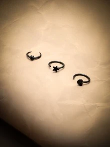 ROMWE Grunge Punk 3pcs Star Decor Nose Ring - Black - View 2