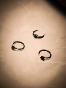 ROMWE Grunge Punk 3pcs Star Decor Nose Ring - Black - View 4