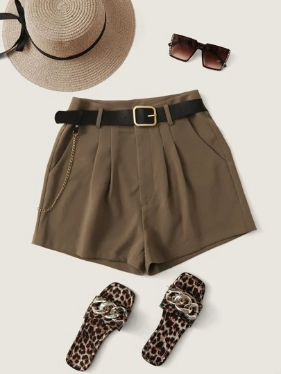 SHEIN Essnce Omgiven Ficka Slätt Enkel Kvinnor Shorts