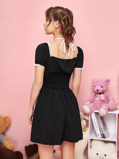 ROMWE レーストリム シール クリスクロス ドレス