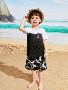 Tops con trai lớn Túi Khối Màu Họa tiết Chain Giải trí - màu đen - Xem 3