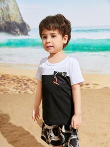 Tops con trai lớn Túi Khối Màu Họa tiết Chain Giải trí - màu đen - Xem 4