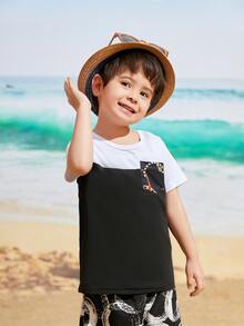 Tops con trai lớn Túi Khối Màu Họa tiết Chain Giải trí - màu đen - Xem 5