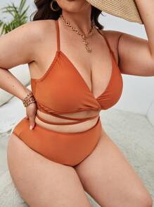 大尺碼純色十字比基尼套裝夏日海灘 - 香檳色 - 查看 1