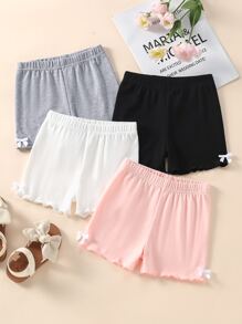 小女童4入組蝴蝶結細節木耳邊騎行褲