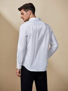 GENTILAND Hombres Camisa unicolor bajo curvo - Blanco - Ver 2