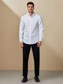 GENTILAND Hombres Camisa unicolor bajo curvo - Blanco - Ver 6