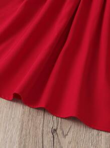SHEIN Young Girl Ruffle Trim Keyhole Back Dress - Red - View 3