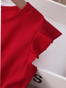 SHEIN Young Girl Ruffle Trim Keyhole Back Dress - Red - View 4