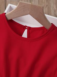 SHEIN Young Girl Ruffle Trim Keyhole Back Dress - Red - View 5