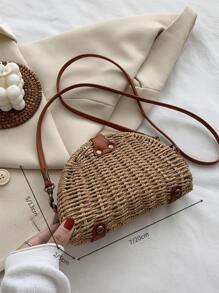 Mini Vacation Design Snap Button Straw Bag - Khaki - View 2