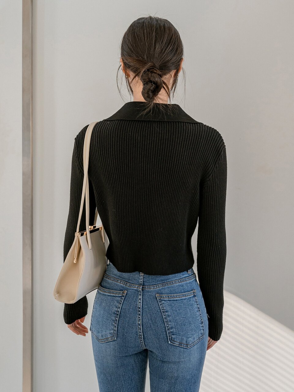 Rib-knit Zip Up Crop Cardigan