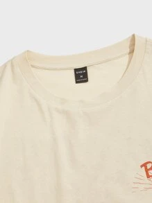 Manfinity VCAY Loose Fit Men's T-Shirt With Letter And Beach Print, Drop Shoulder - Beige - View 3