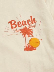 Manfinity VCAY Loose Fit Men's T-Shirt With Letter And Beach Print, Drop Shoulder - Beige - View 4