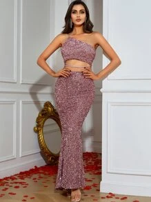 LOVE&LEMONADE Đầm Hội Chữ thập Cắt ra Dây kéo màu trơn Hấp dẫn - Bụi hồng - Xem 1