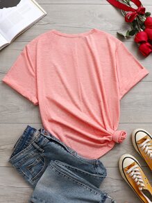 大碼愛心圖案T恤 - 粉色 - 查看 2