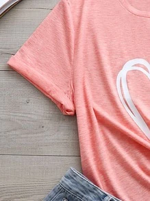 大碼愛心圖案T恤 - 粉色 - 查看 3