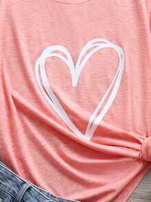 大碼愛心圖案T恤 - 粉色 - 查看 4