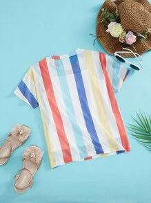 Girls Letter & Block Striped Print Tee & Cami Top - Multicolor - View 2