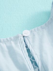 女孩刺繡網紗泡泡袖襯衫 - 淺藍色 - 查看 3