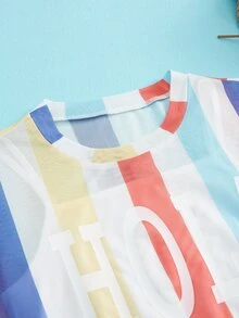 Girls Letter & Block Striped Print Tee & Cami Top - Multicolor - View 7
