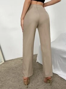RueChic 高腰接缝细节裤 - 卡其色 - 查看 2