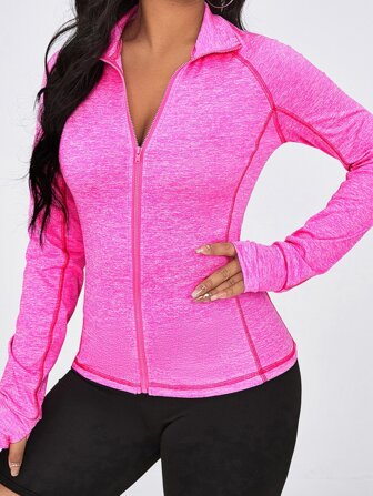 جاكيت رياضي موحدة اللون سستة اكمام راجلان مع ثقب إبهام