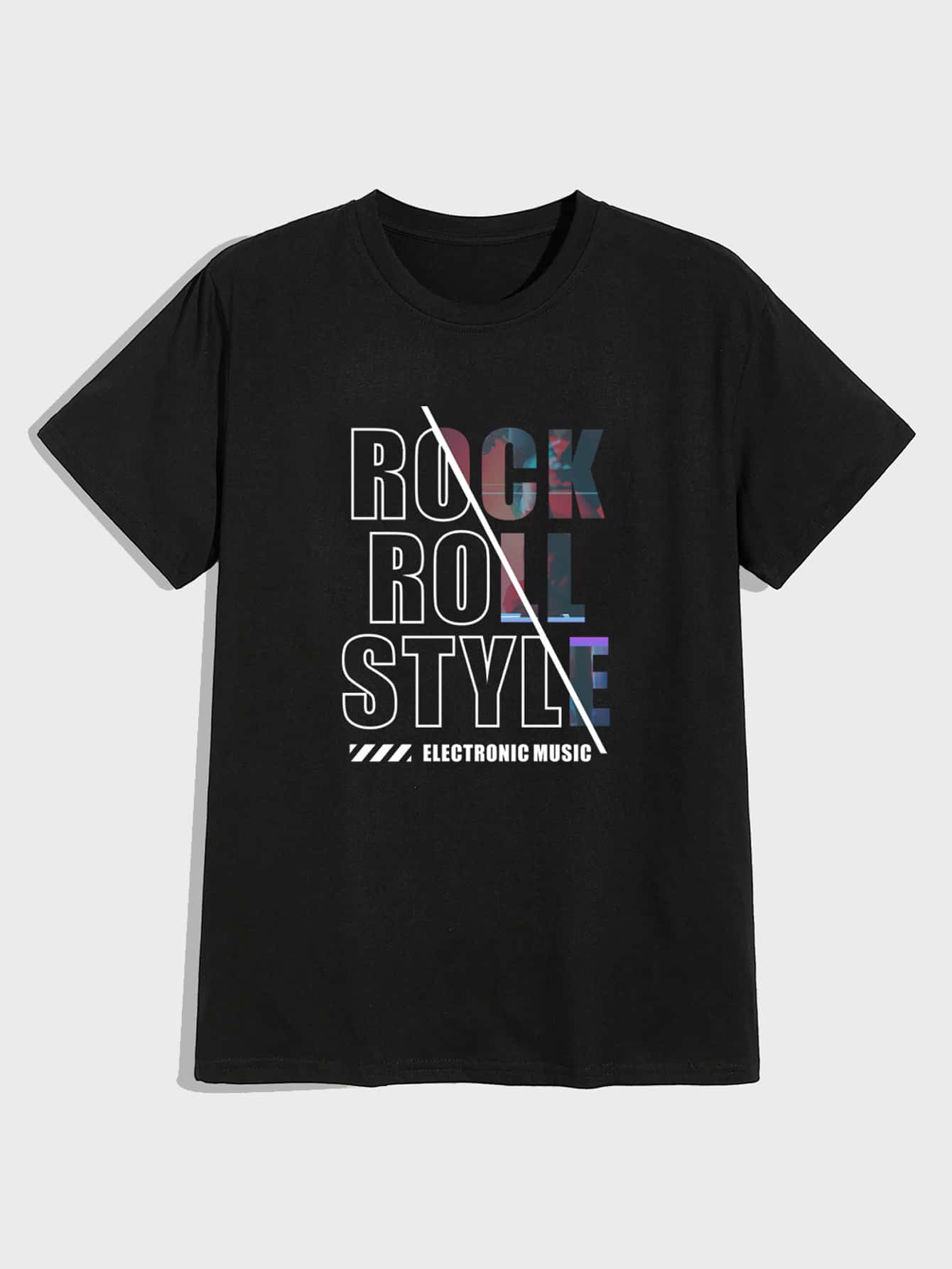 Manfinity Tops Nam Lá thư Giải trí - màu đen - Xem 1