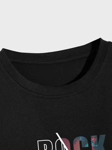 Manfinity Tops Nam Lá thư Giải trí - màu đen - Xem 3