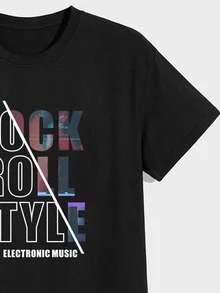 Manfinity Tops Nam Lá thư Giải trí - màu đen - Xem 4