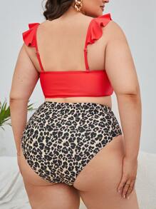 Plus Size Leopard Knot Front Bikini Set Summer Beach - Multicolor - View 2